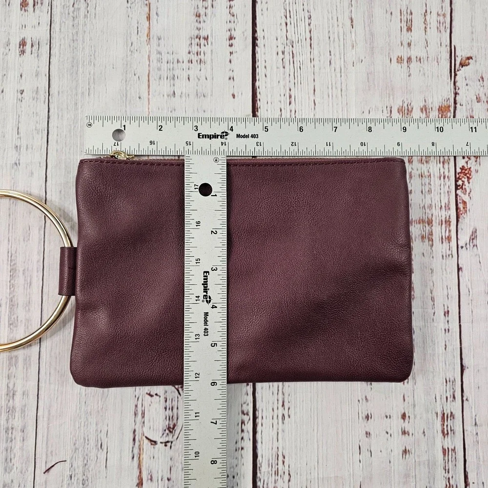 INC Burgundy Faux Leather Ring Handle Clutch Wristlet